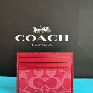 NWT Coach Slim I’d Card Case In Signature Denim Ruby Red
